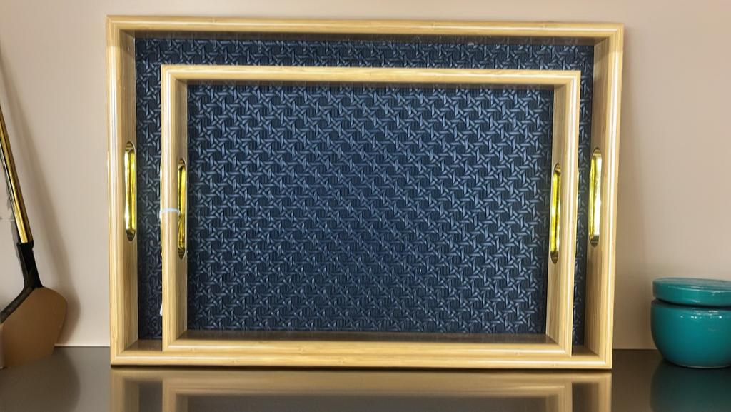 Luxury Bamboo & Navy Rectangle Tray Set – 10 Pieces (2lb)