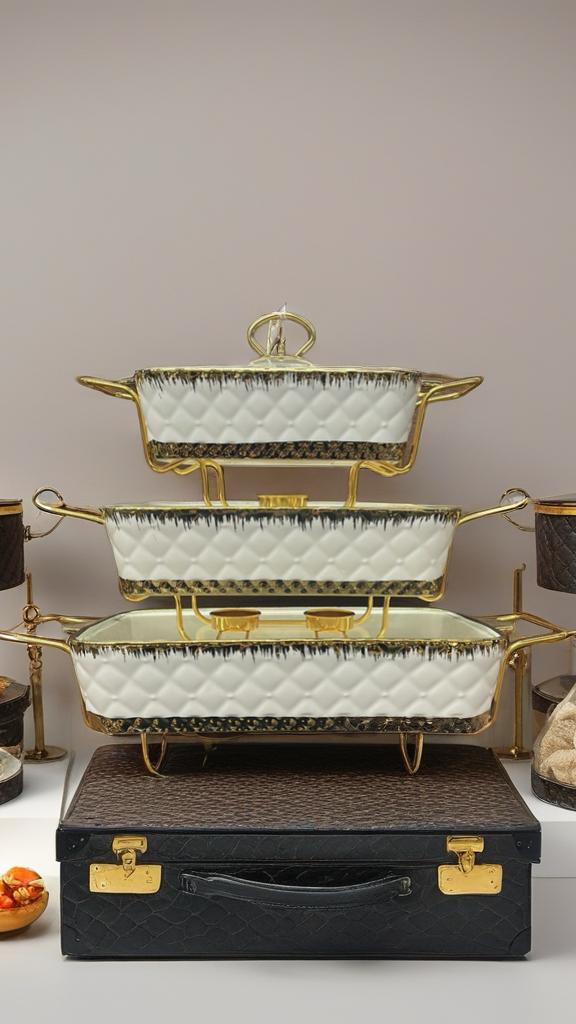 Luxury 3-Piece Serving Dish Set – White with Gold Accents