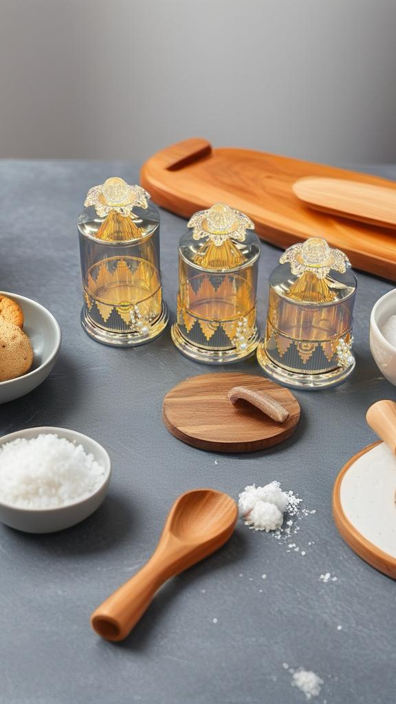 3-Piece Luxury Glass & Gold Jar Set