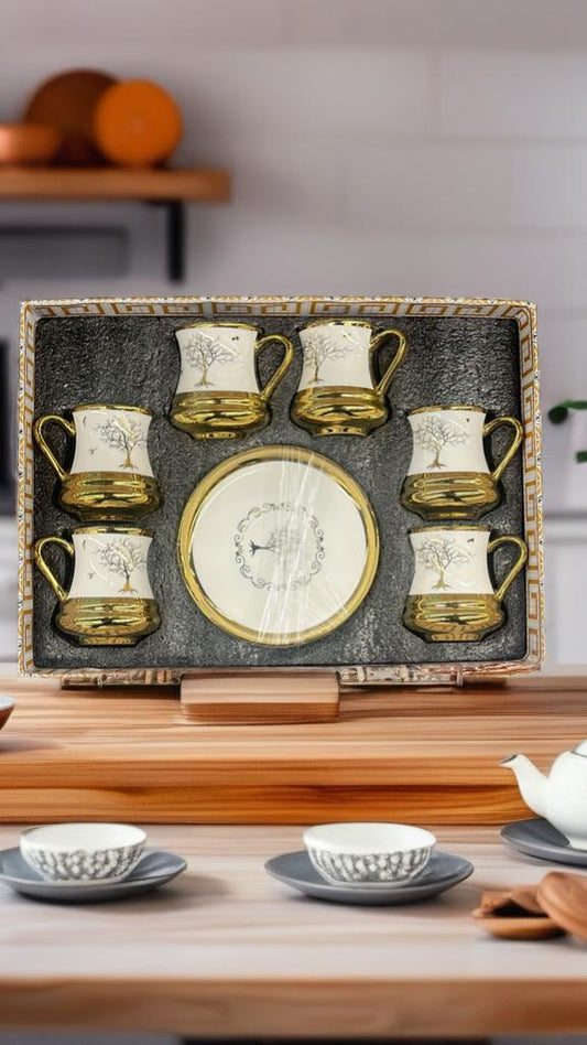Golden Tree Design Tea Cup Set