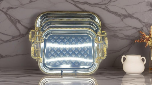 Luxury Checkered Gold Rectangle Tray Set – 10 Pieces (2lb)