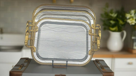 Luxury Waves Design Gold Rectangle Tray Set – 10 Pieces (2lb)