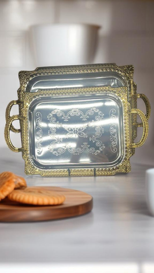 Luxury Gold Floral Rectangle Tray Set – 10 Pieces (2lb)