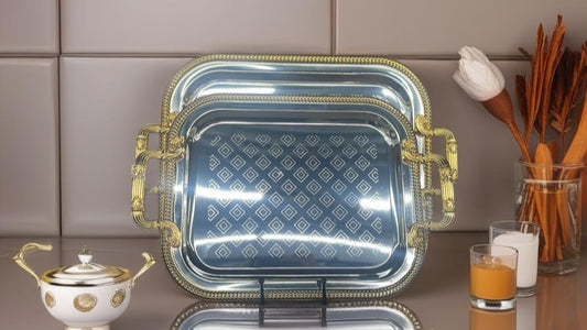Luxury Checkered Tray Set with Royal Handles – 10 Pieces (2lb)