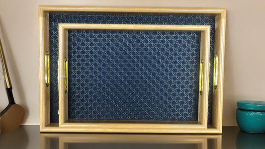 Luxury Bamboo & Navy Rectangle Tray Set – 10 Pieces (2lb)