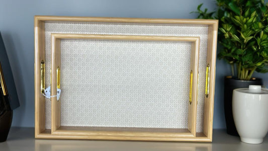 Luxury Bamboo & White Rectangle Tray Set – 10 Pieces (2lb)