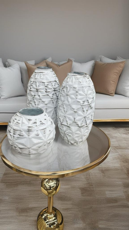 3-Piece White Geometric Vase Set