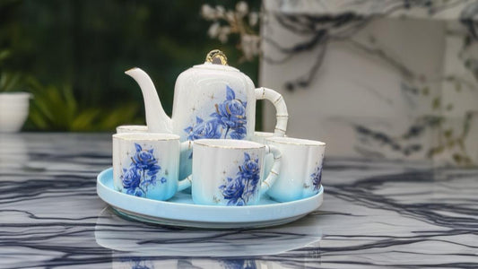 Marble Floral Porcelain Tea Set