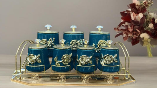 Green & Gold Rose Glass Jar Set
