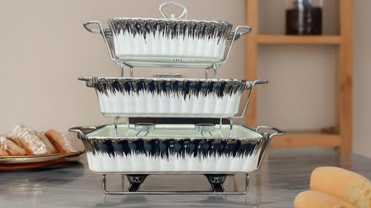 Luxury 3-Piece Serving Dish Set – White with Black Accents