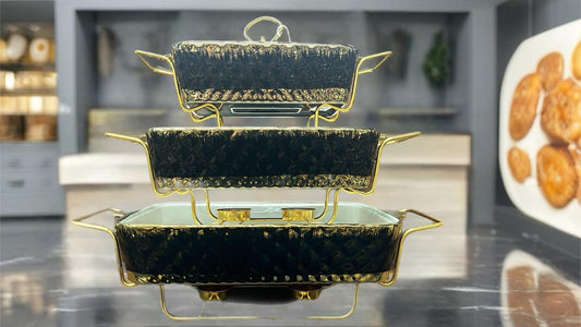 Luxury 3-Piece Serving Dish Set – Black with Gold Accents