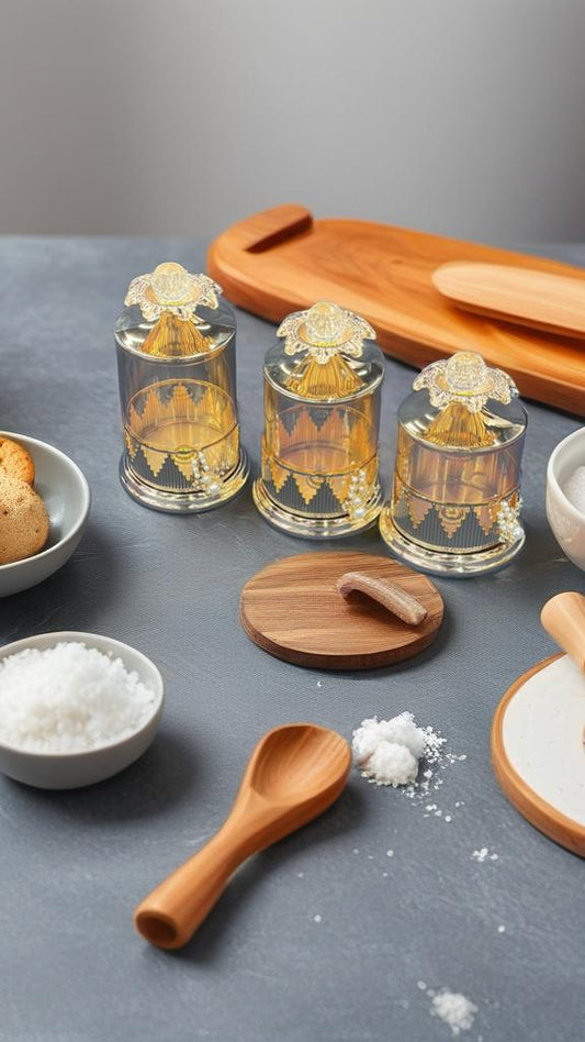 3-Piece Luxury Glass & Gold Jar Set