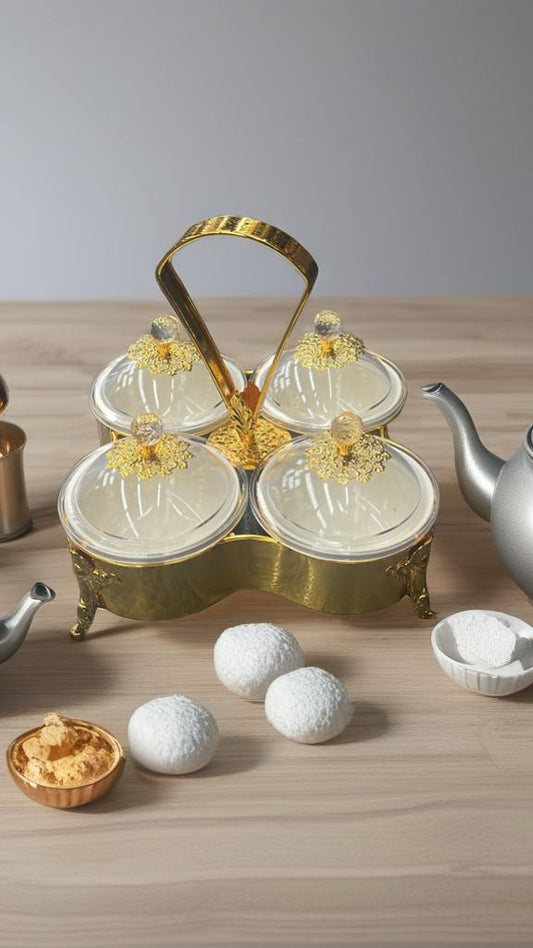 4-Piece Luxury Glass Jar Set with Gold Holder